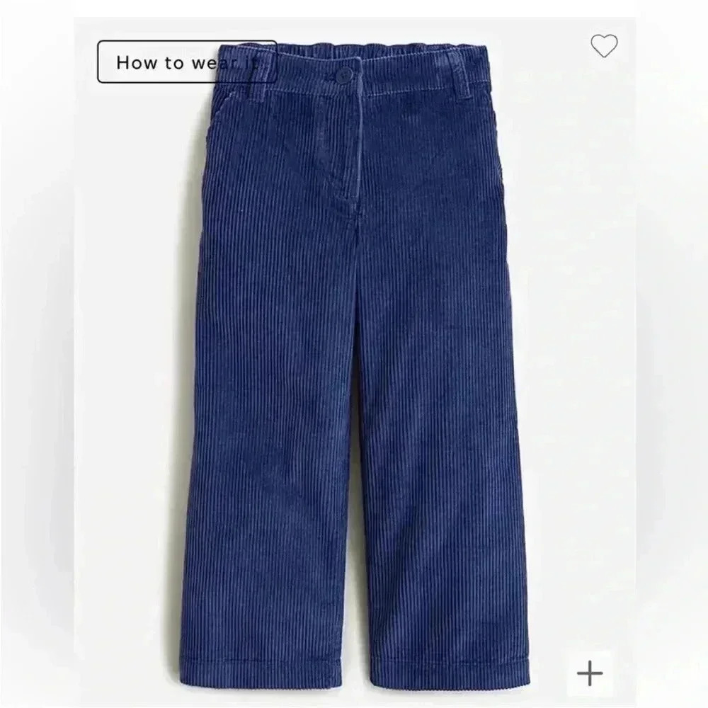 NWT J. Crew CrewCuts Wide Leg Corduroy Pants Navy Blue Girls Sz 10